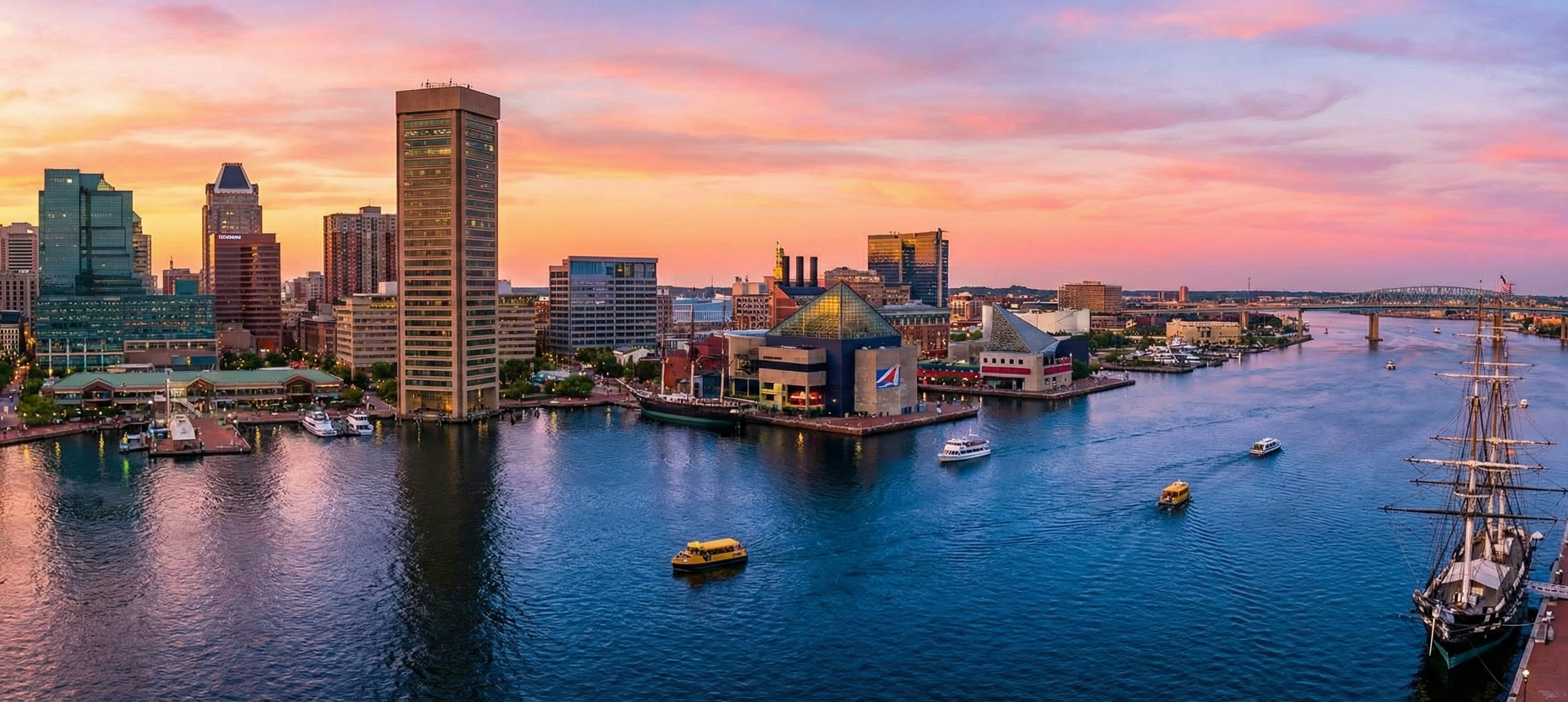 Baltimore City – Inner Harbor Skyline At Sunset